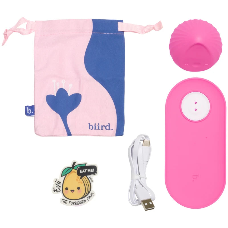 Evii clitoral vibrator by Biird in color pink content