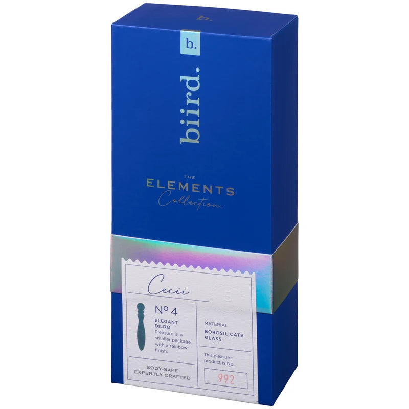 Cecii glass dildo by Biird packaging