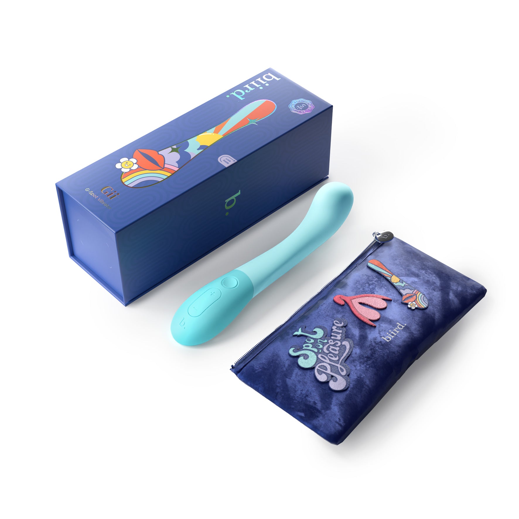 Gii G-Spot Vibrator by Biird in color mint with case and packaging