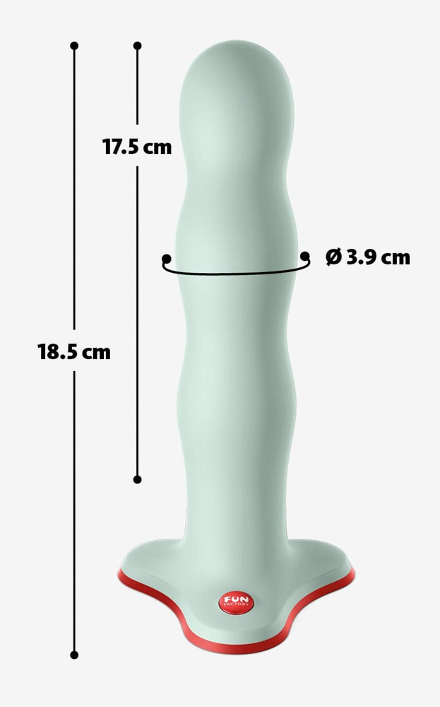 Wonderstate Sexual Wellness Fun Factory Bouncer Dildo in color sage measurements