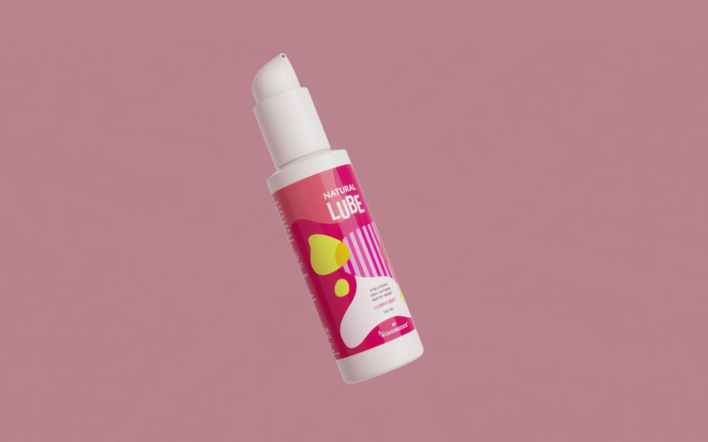 Bottle of Natural Lubricant – a 100% natural, water-based lubricant with hyaluronic acid for deep hydration. pH-balanced, non-sticky, and safe for condoms and pleasure toys.